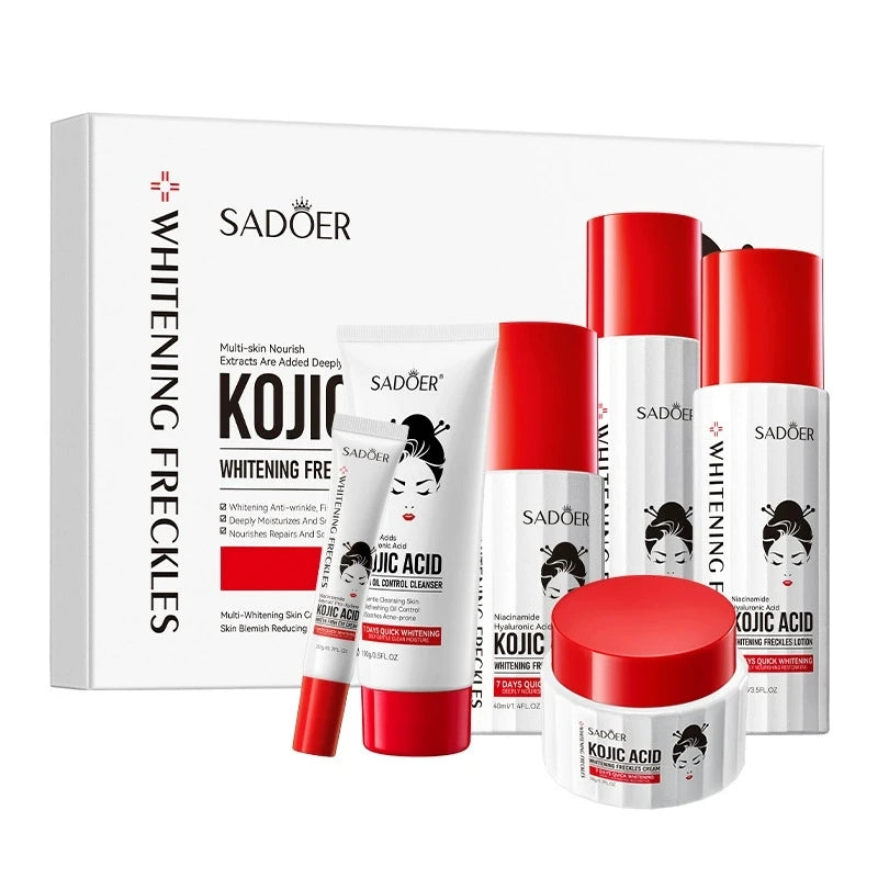 Kojic Acid Whitening Anti Freckle Skin Care Set Face Toner Serum Cream Brighten Dark Spot Corrector Removal Fade Blemish Melasma