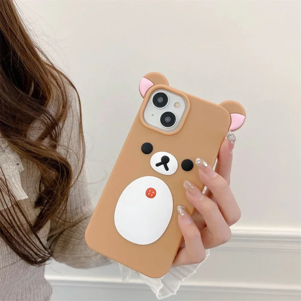 Pink Ears Big Mouth Bear Silicone Case for IPhone 12 13 14 15 16 Pro Max 11 15Pro 16Pro IPhone16 ProMax Cartoon Cute Phone Cover
