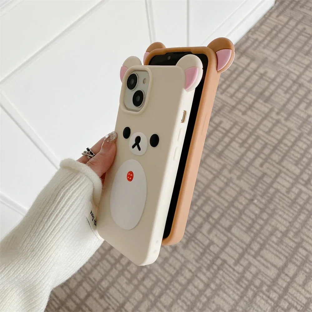 Pink Ears Big Mouth Bear Silicone Case for IPhone 12 13 14 15 16 Pro Max 11 15Pro 16Pro IPhone16 ProMax Cartoon Cute Phone Cover