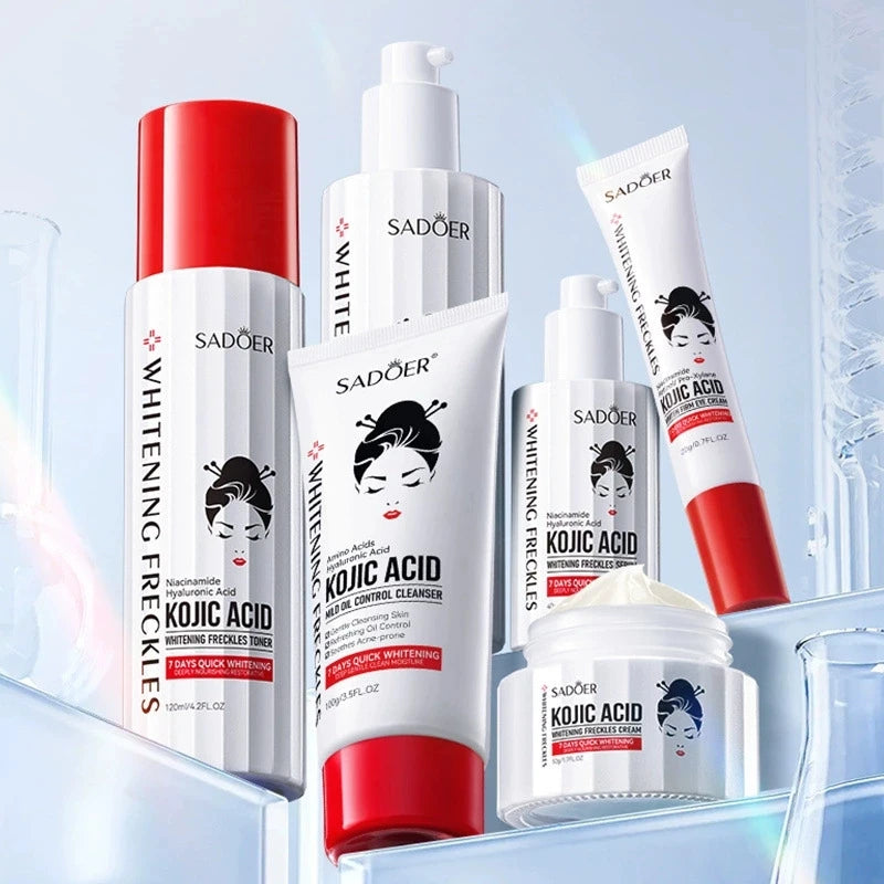 Kojic Acid Whitening Anti Freckle Skin Care Set Face Toner Serum Cream Brighten Dark Spot Corrector Removal Fade Blemish Melasma
