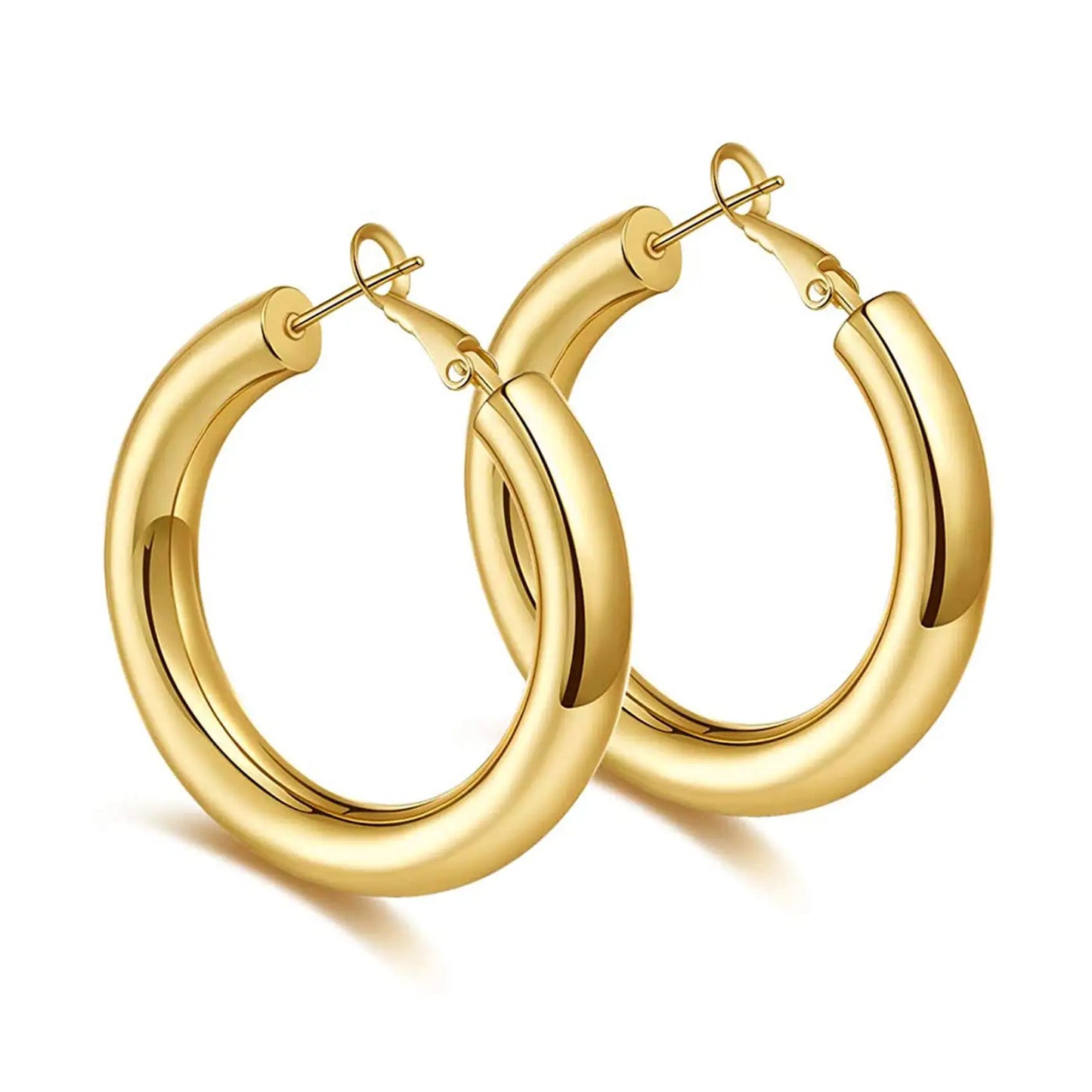 Chunky Gold Hoop Earrings, 14K Gold Plated Earrings for Women Lightweight Hollow Tube