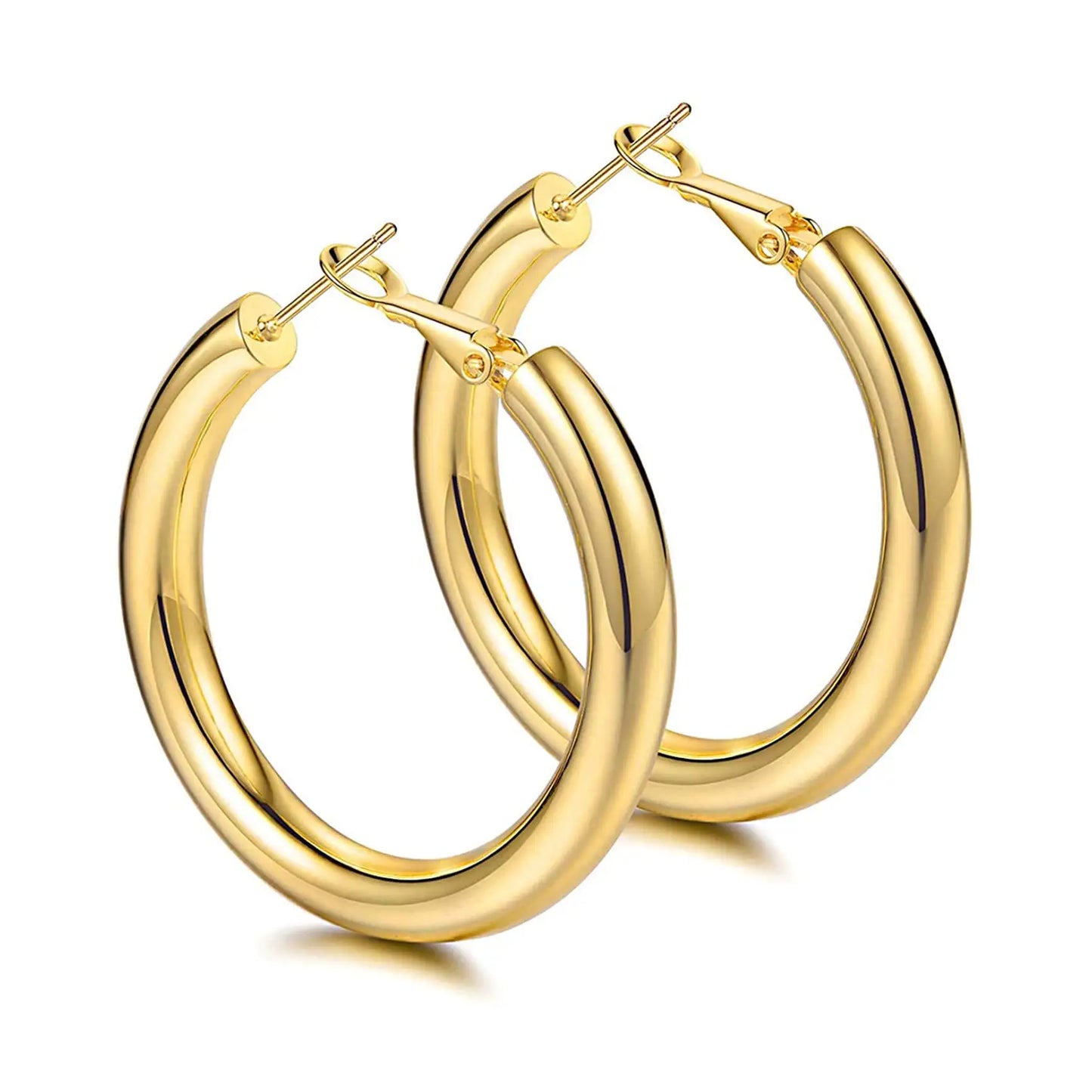 Chunky Gold Hoop Earrings, 14K Gold Plated Earrings for Women Lightweight Hollow Tube