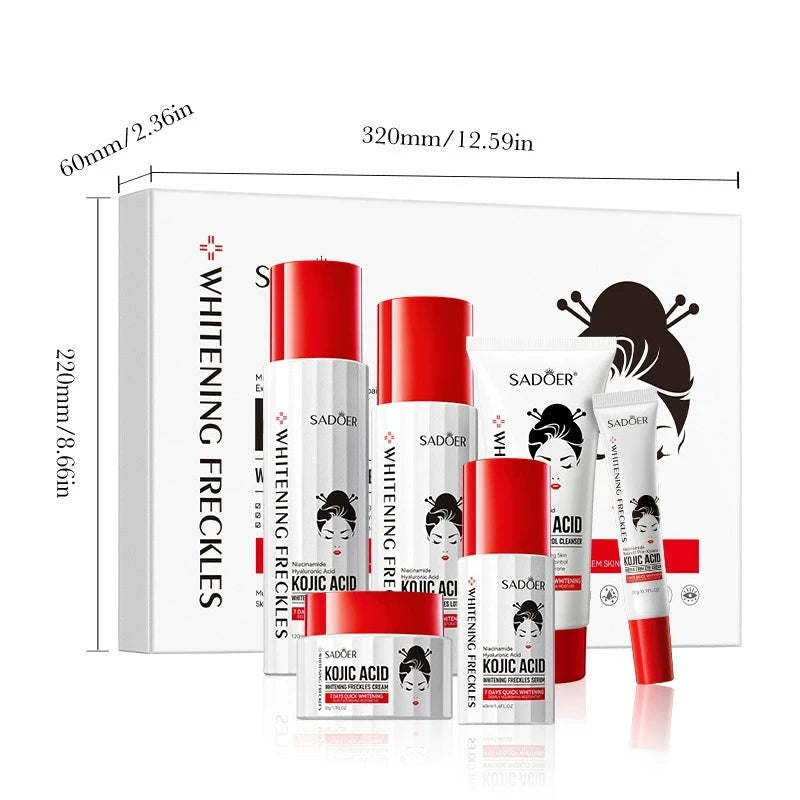 Kojic Acid Whitening Anti Freckle Skin Care Set Face Toner Serum Cream Brighten Dark Spot Corrector Removal Fade Blemish Melasma
