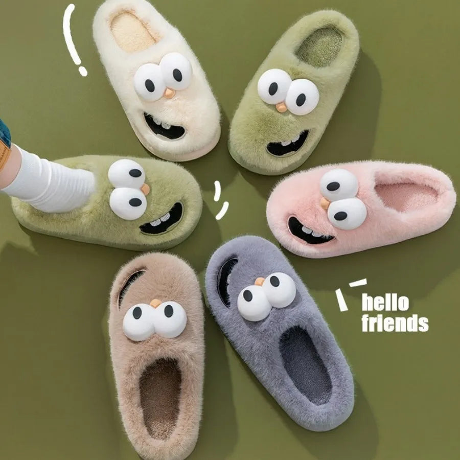 Wearing Cute Cartoon Big-eyed Dogs in Baotou in Autumn and Winter Indoor Non-slip Cotton Slippers Female Household