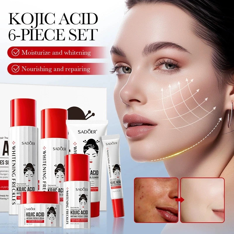 Kojic Acid Whitening Anti Freckle Skin Care Set Face Toner Serum Cream Brighten Dark Spot Corrector Removal Fade Blemish Melasma