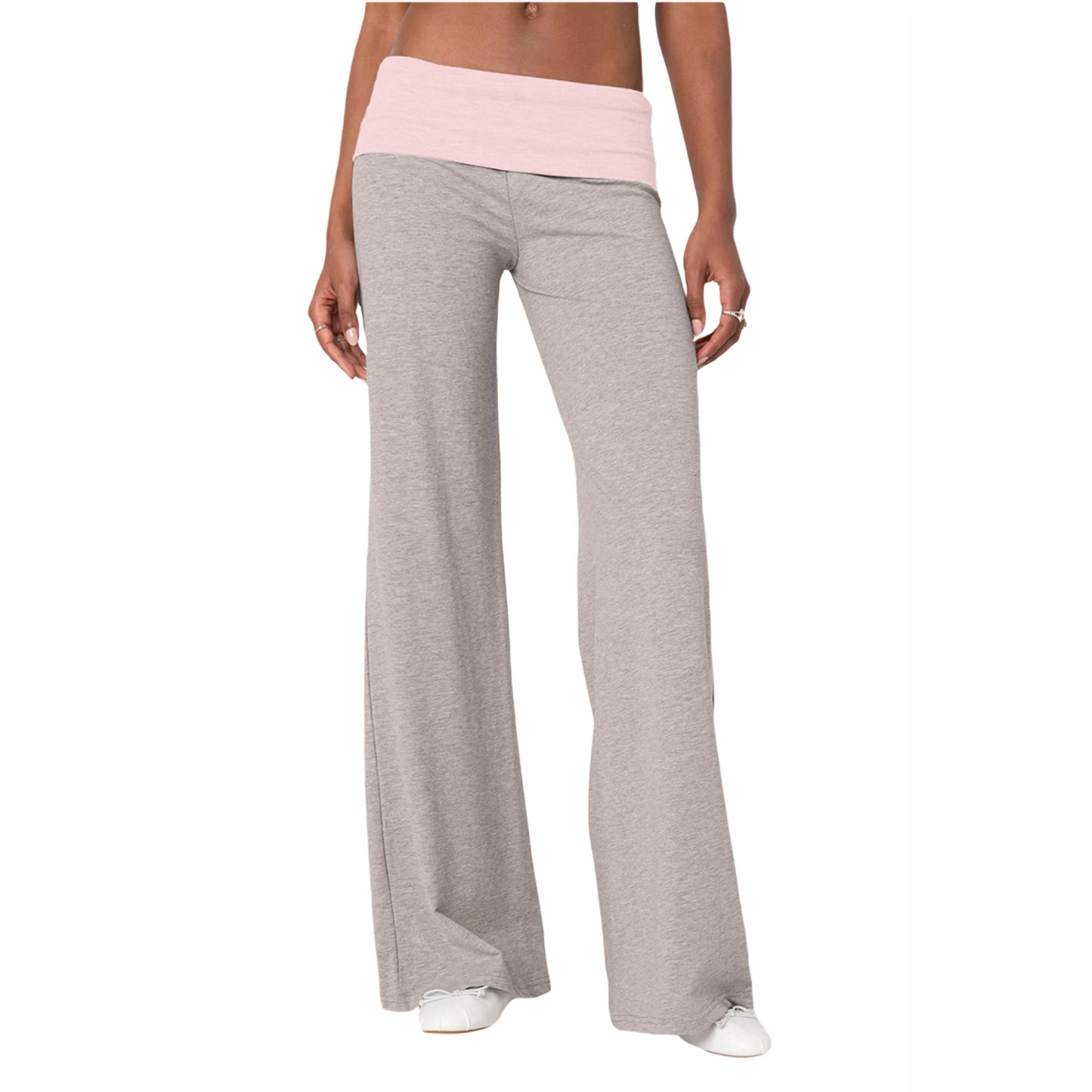 Women Skinny Pants Fold Over Bootcut Stretchy Flare Leggings Long Y2k Joggers Sweatpants Lounge Streetwear Folded Waist Trousers