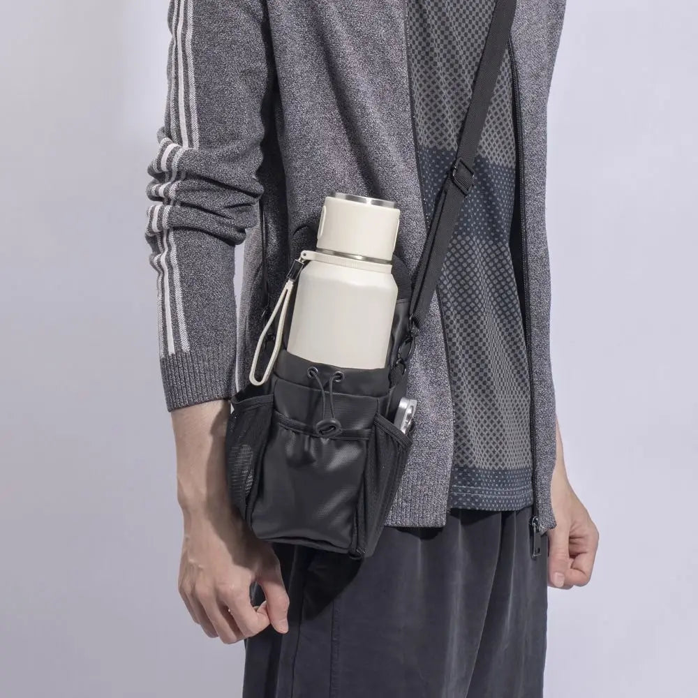 Magnetic Water Bottle Sling Bag Pull Cord Multi-layer Gym Bottle Bag Convenience with Shoulder Strap Crossbody Sports Bag