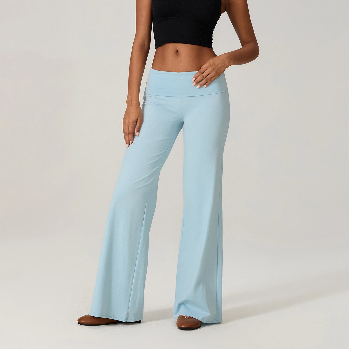 Women Skinny Pants Fold Over Bootcut Stretchy Flare Leggings Long Y2k Joggers Sweatpants Lounge Streetwear Folded Waist Trousers