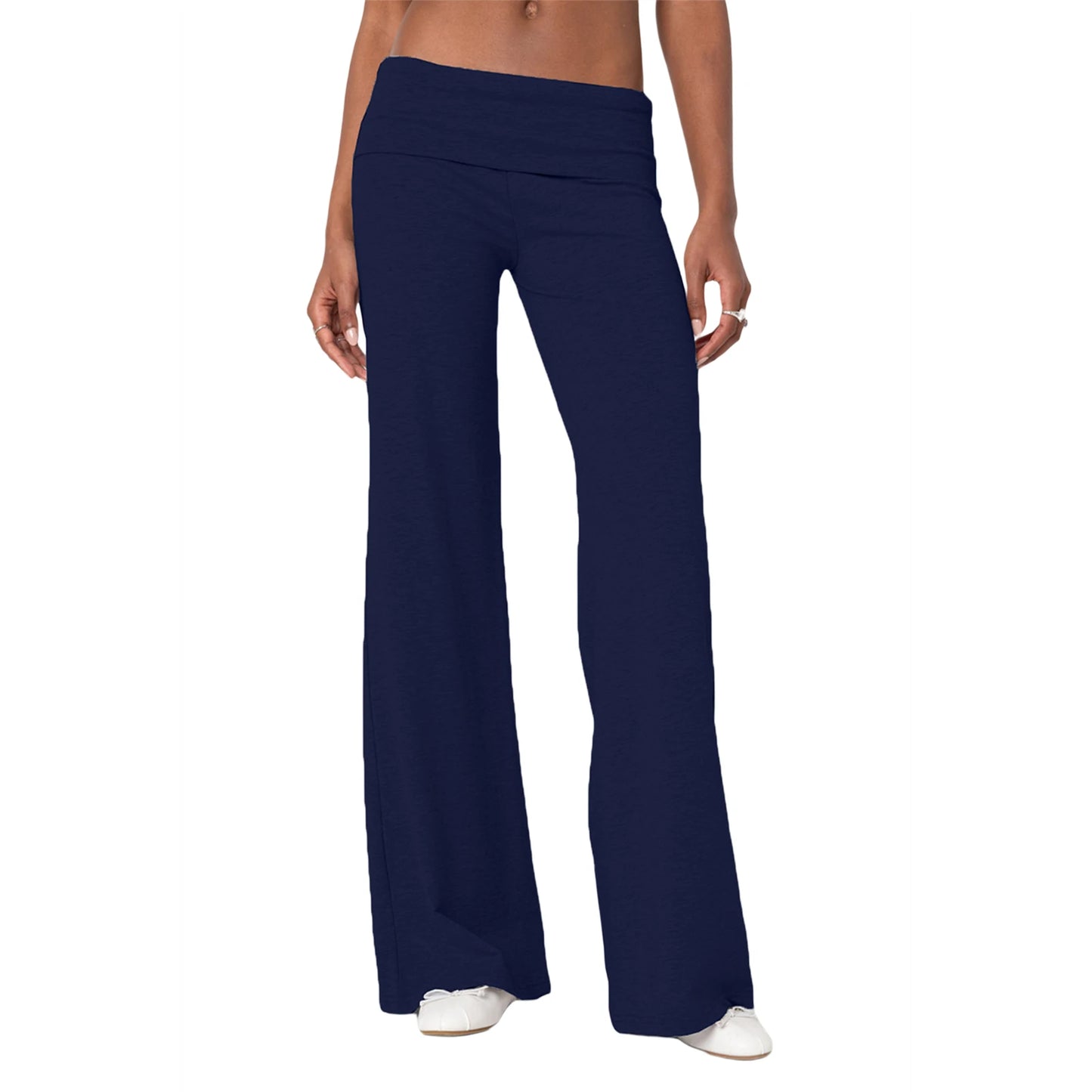 Women Skinny Pants Fold Over Bootcut Stretchy Flare Leggings Long Y2k Joggers Sweatpants Lounge Streetwear Folded Waist Trousers