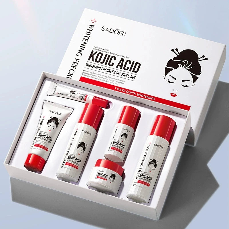 Kojic Acid Whitening Anti Freckle Skin Care Set Face Toner Serum Cream Brighten Dark Spot Corrector Removal Fade Blemish Melasma
