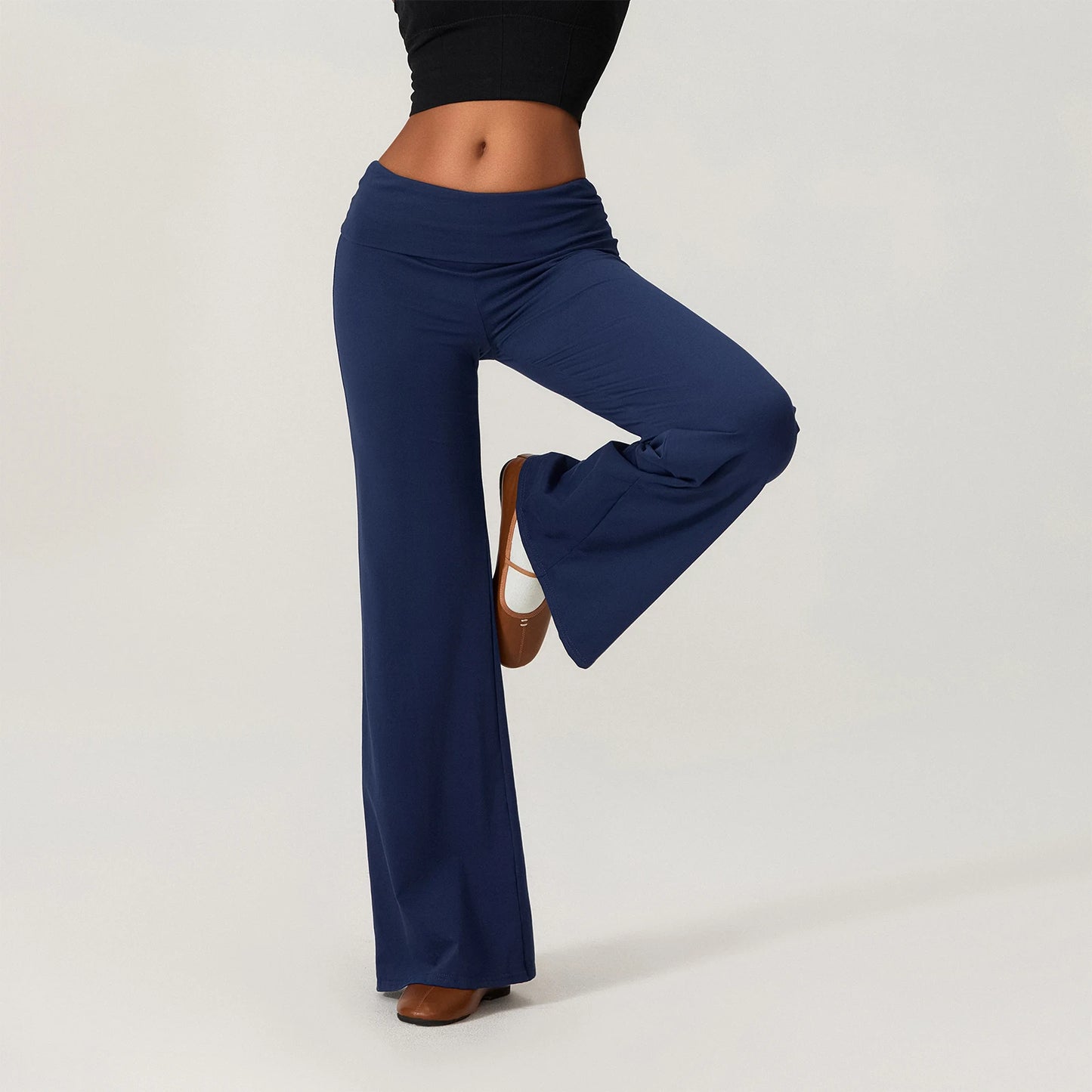 Women Skinny Pants Fold Over Bootcut Stretchy Flare Leggings Long Y2k Joggers Sweatpants Lounge Streetwear Folded Waist Trousers