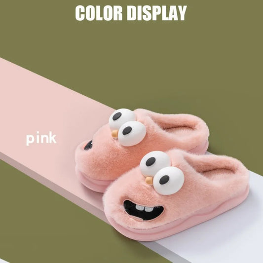 Wearing Cute Cartoon Big-eyed Dogs in Baotou in Autumn and Winter Indoor Non-slip Cotton Slippers Female Household