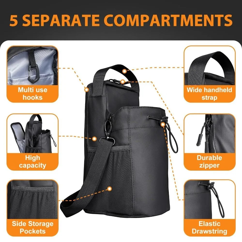 Large Capacity Magnetic Water Bottle Bag with Shoulder Strap Portable Gym Specific Water Cup Holder Multi-Pocket Magnet Gym Bag