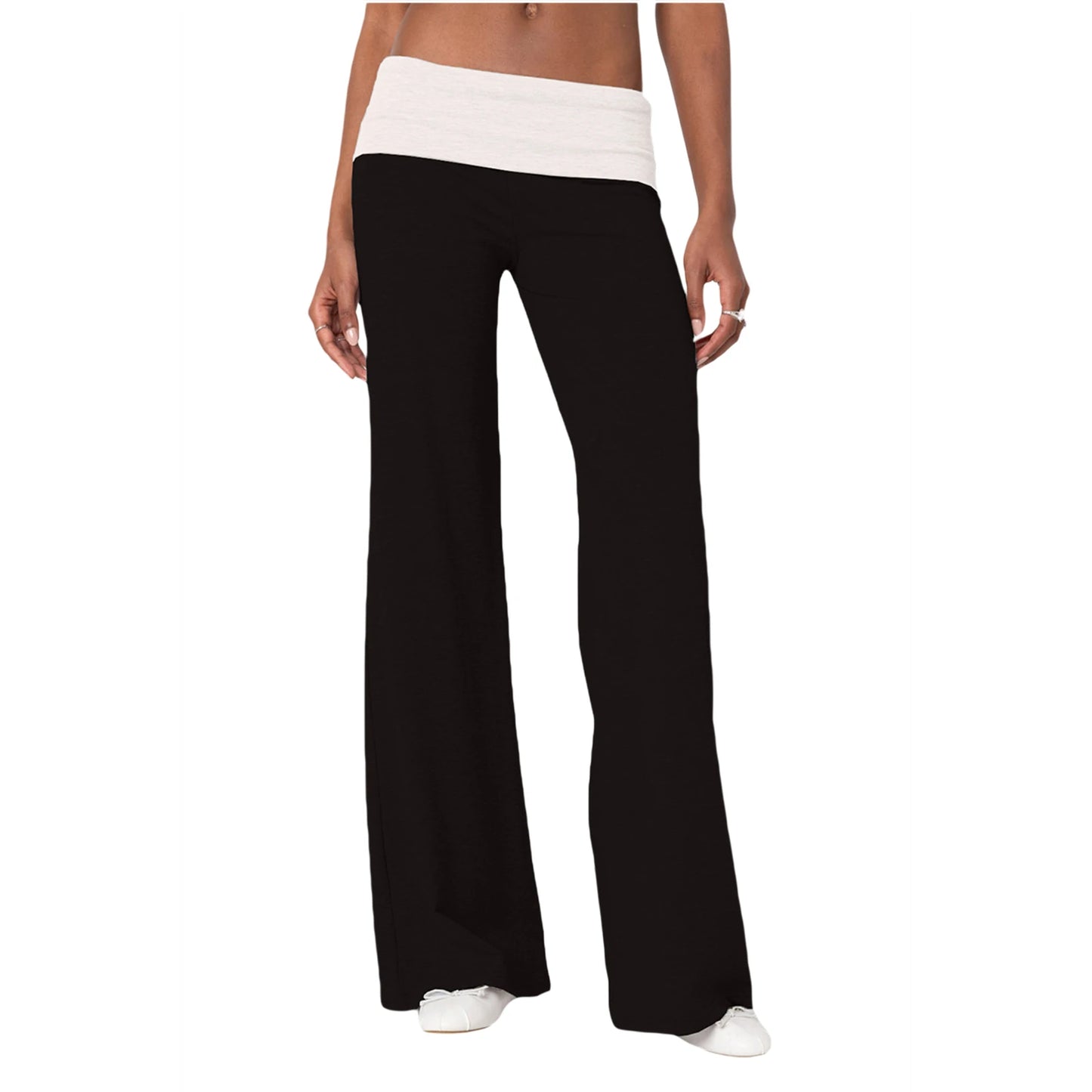 Women Skinny Pants Fold Over Bootcut Stretchy Flare Leggings Long Y2k Joggers Sweatpants Lounge Streetwear Folded Waist Trousers