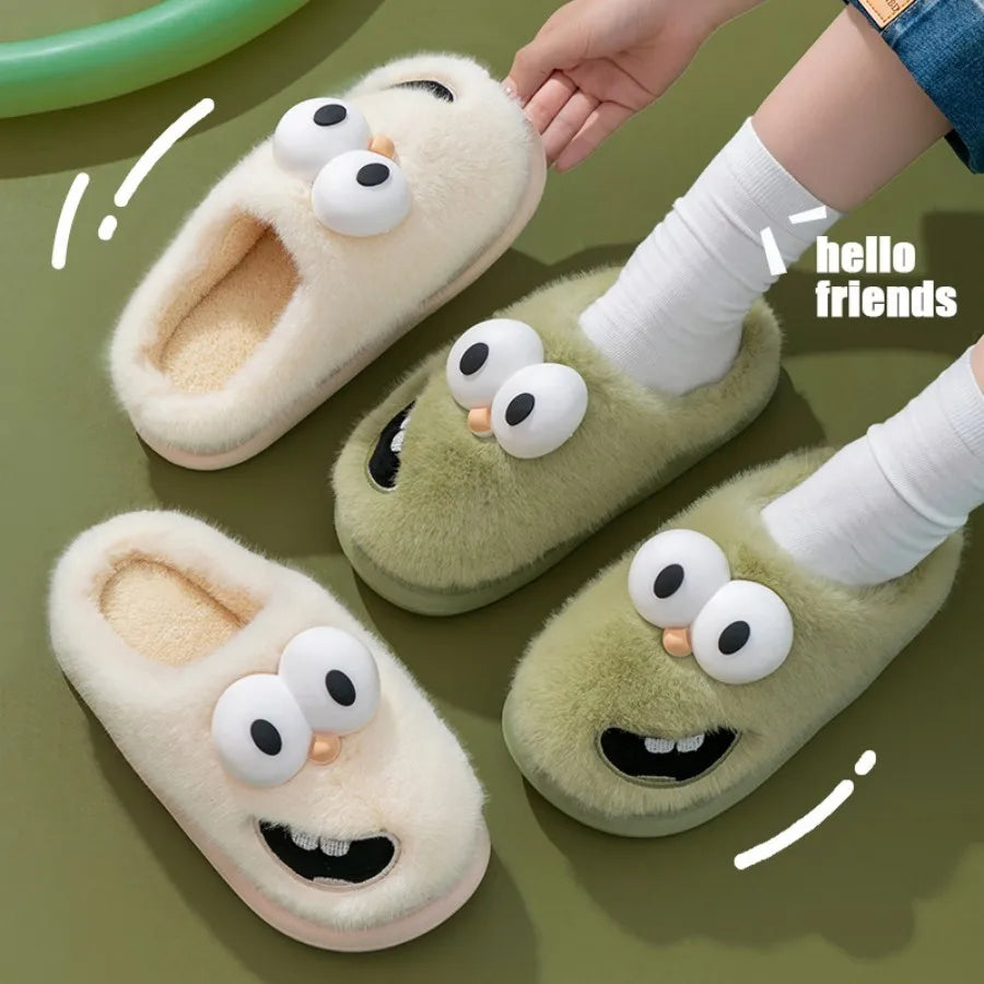 Wearing Cute Cartoon Big-eyed Dogs in Baotou in Autumn and Winter Indoor Non-slip Cotton Slippers Female Household