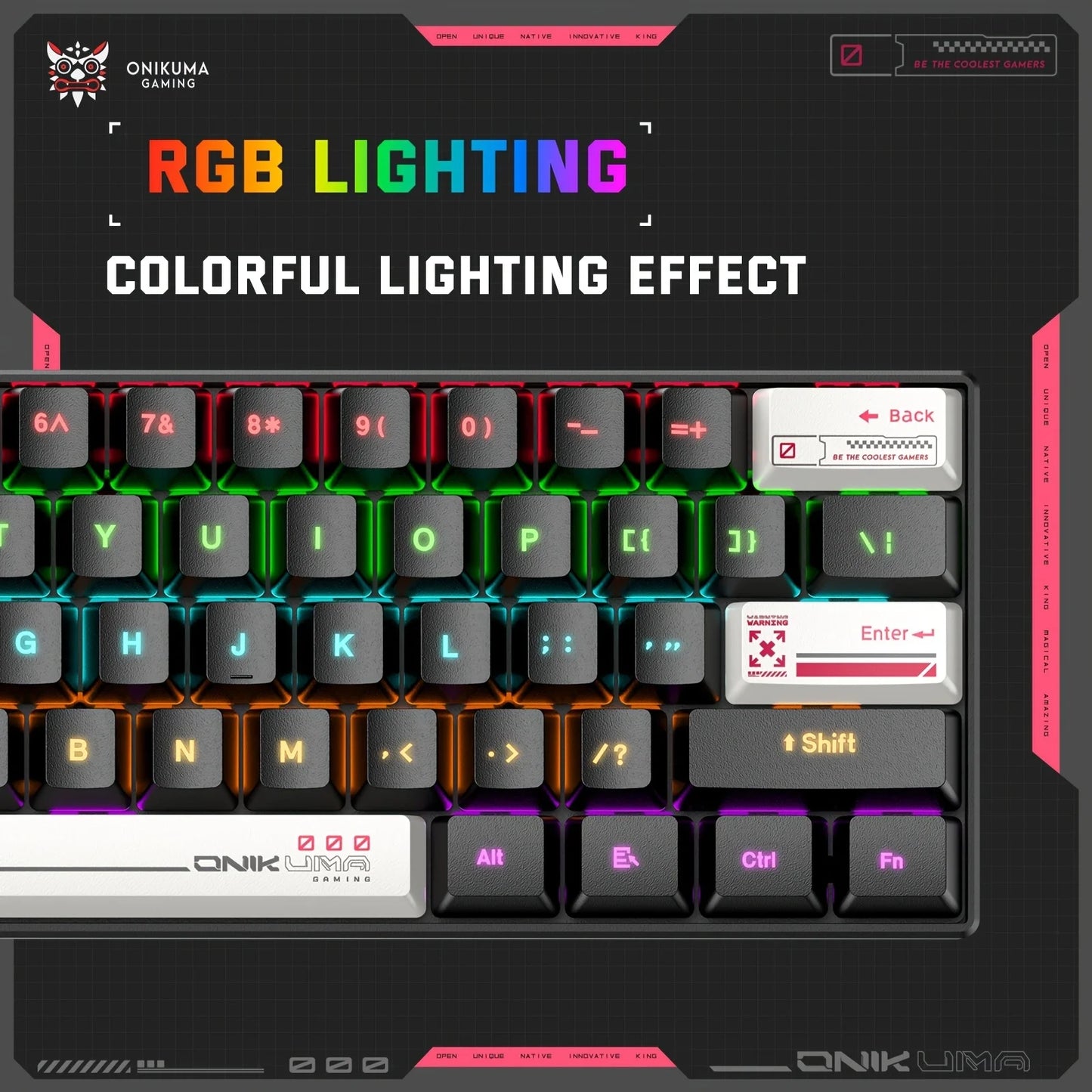 ONIKUMA G55 Mechanical Gaming Keyboard 61 Keys Layout RGB Customized Wired Colorful LED Backlit Keyboard for Compute Laptop PC