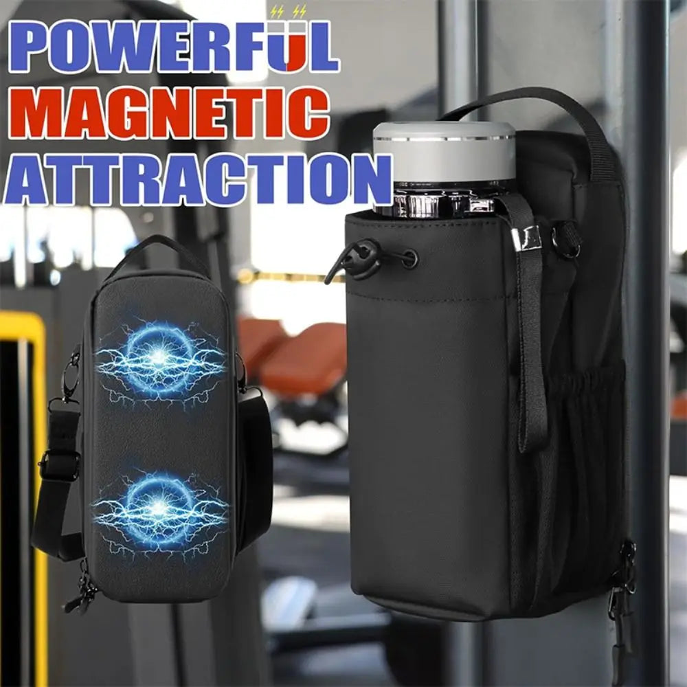 Large Capacity Magnetic Water Bottle Bag with Shoulder Strap Portable Gym Specific Water Cup Holder Multi-Pocket Magnet Gym Bag