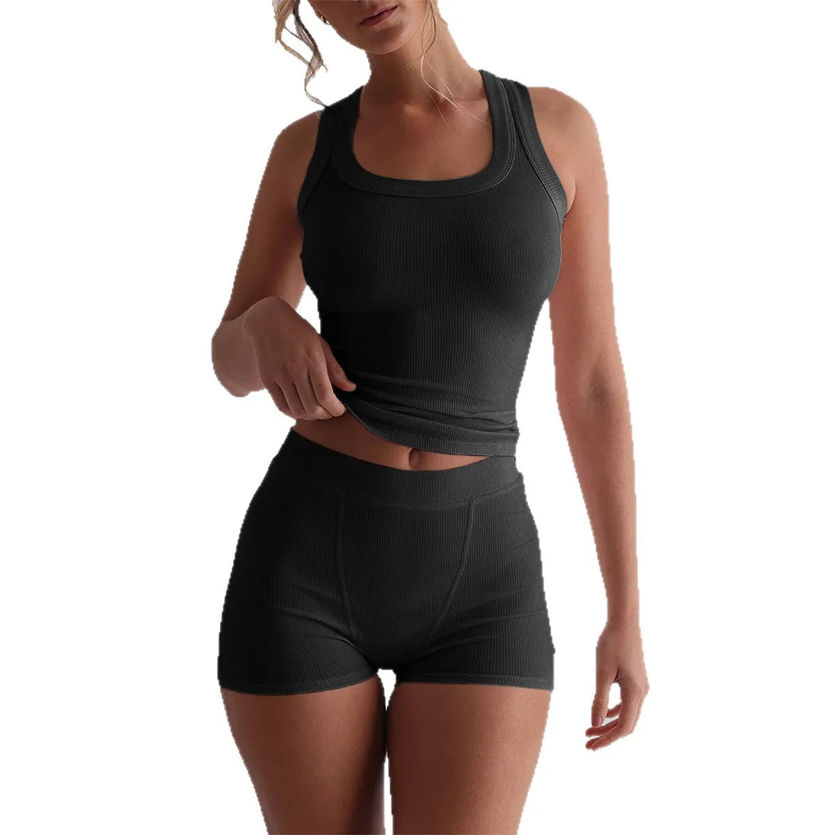Summer Women Quick Dry Breathable Yoga Tank and Shorts Set Knit Two Piece Activewear for Indoor Workout Outdoor Running Multi Co