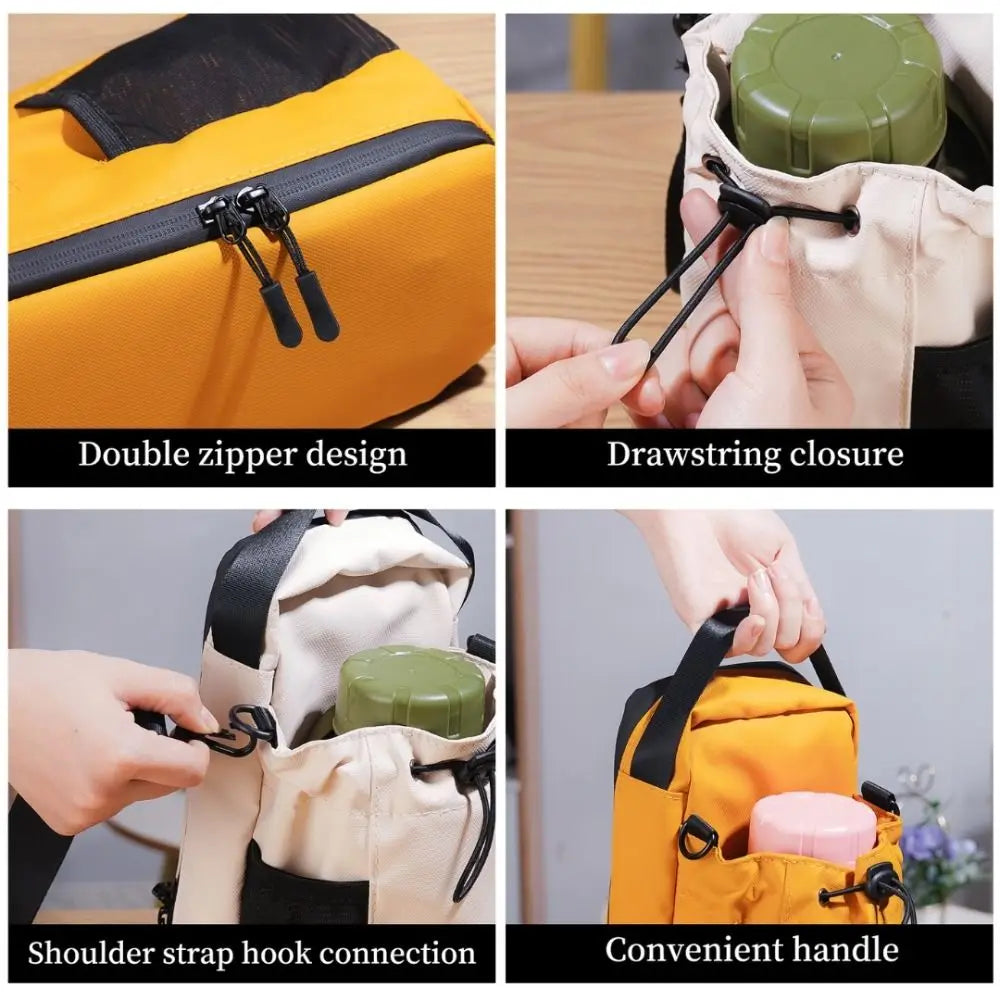 Magnetic Water Bottle Sling Bag Large Capacity Pull Cord Gym Bottle Bag Adjustable Waterproof Crossbody Sports Bag Travel