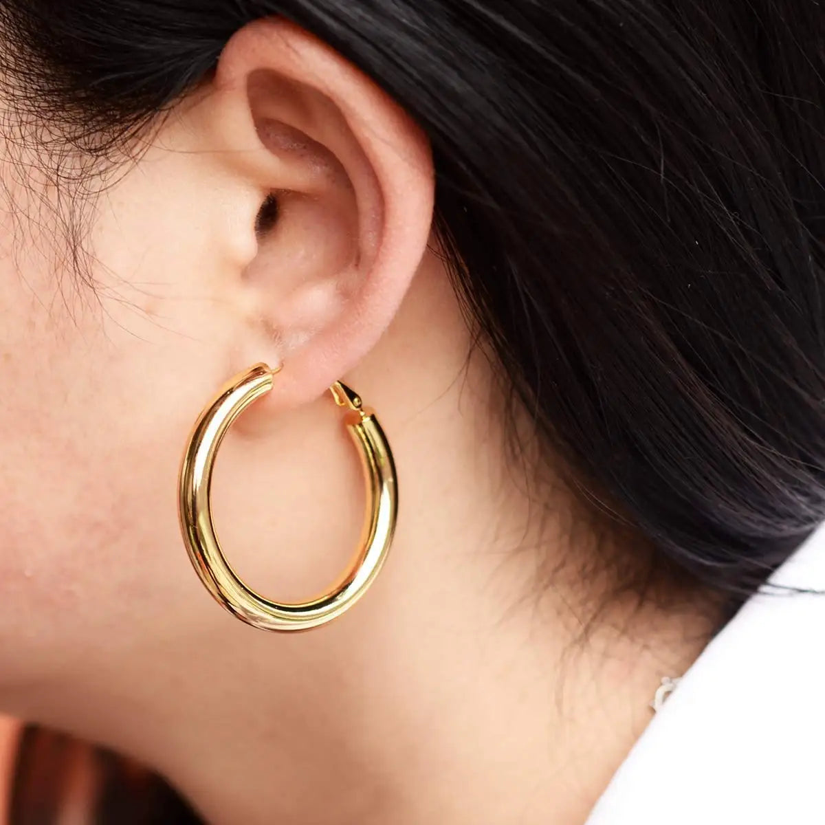 Chunky Gold Hoop Earrings, 14K Gold Plated Earrings for Women Lightweight Hollow Tube