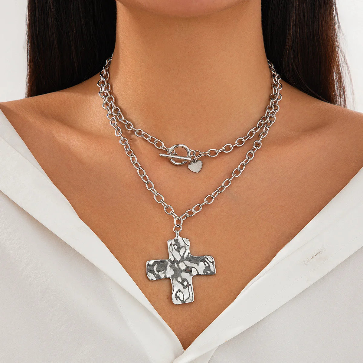 18k Gold Layered Chunky Cross Necklace for Women Cross Layering Pendant Statement Necklace