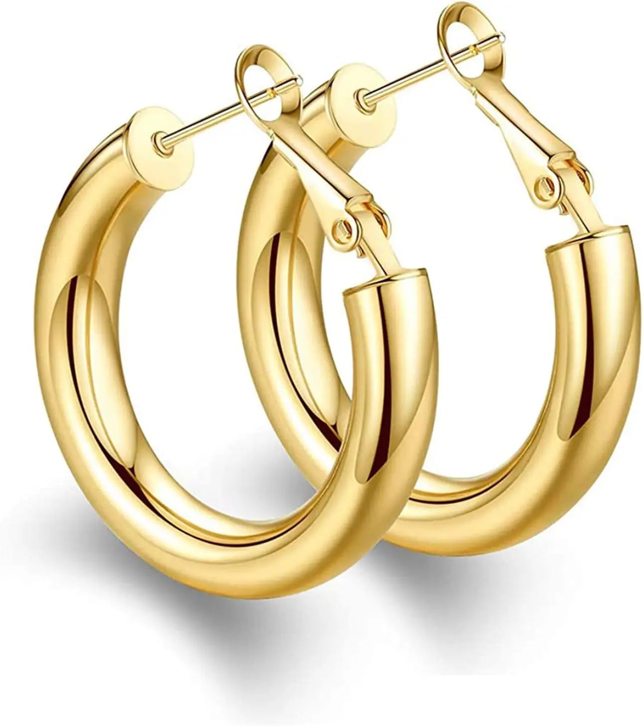Chunky Gold Hoop Earrings, 14K Gold Plated Earrings for Women Lightweight Hollow Tube