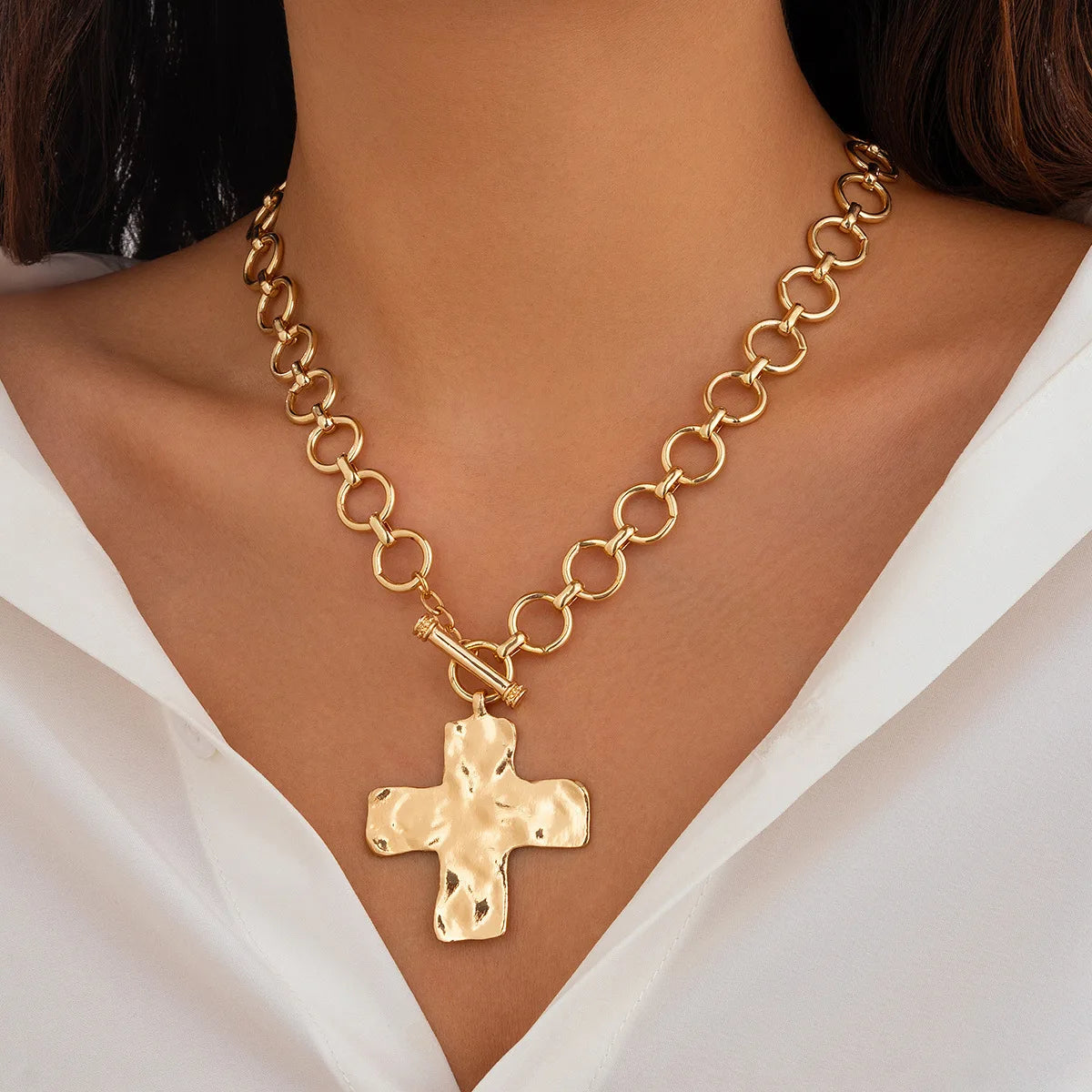 18k Gold Layered Chunky Cross Necklace for Women Cross Layering Pendant Statement Necklace