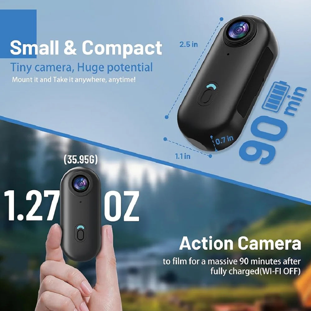 POV 4K Portable Action Cam Wearable Necklace Body Mounted Mini Camera Wireless WiFi Vlogging Support  Pocket Recorder Youtube