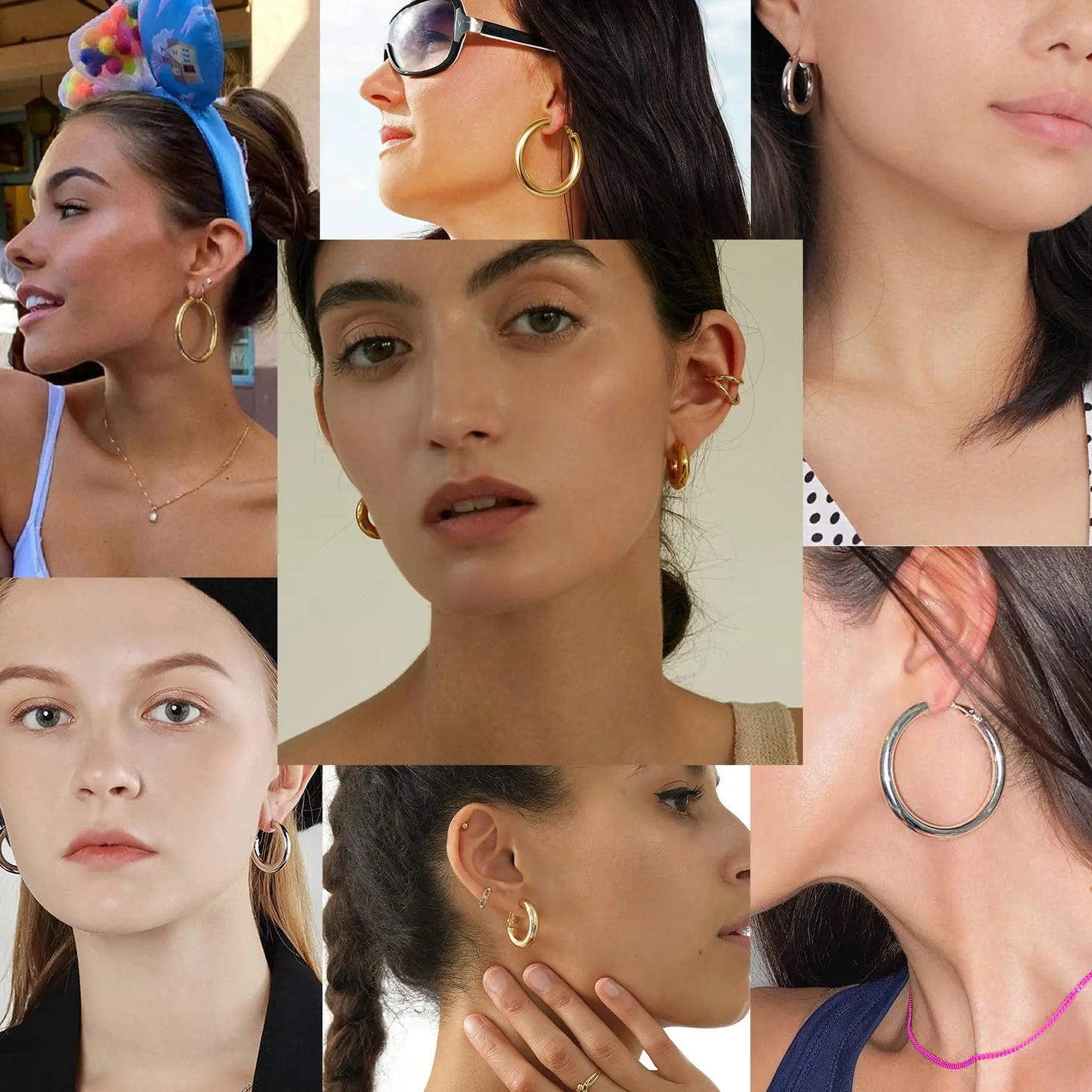 Chunky Gold Hoop Earrings, 14K Gold Plated Earrings for Women Lightweight Hollow Tube