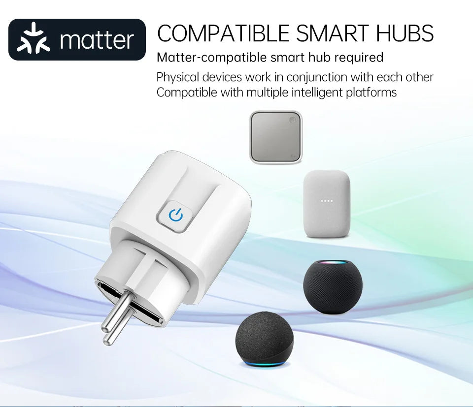 16A/20A EU Smart Plug Power Outlet Matter Smart WiFi Socket Mini Smart Plug for HomeKit SmartThings Works with Siri Alexa