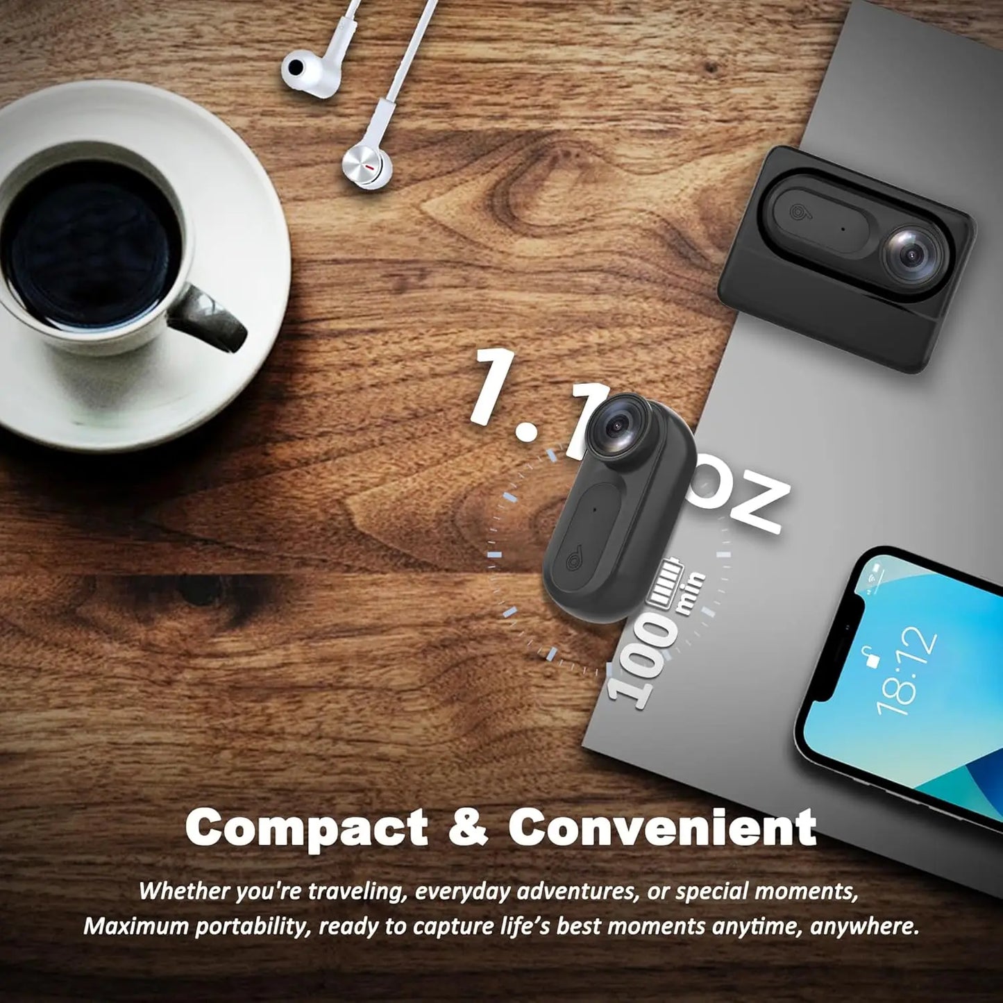 1080P Waterproof 2 meters Thumb Action Camera POV Cam Small Magnetic Body Camera Portable Vlogging Camera,Hands-Free