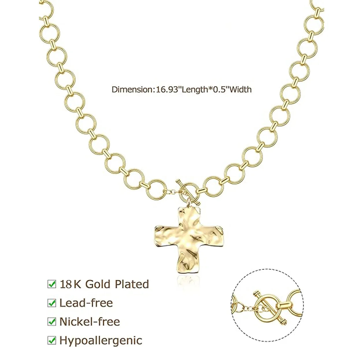 18k Gold Layered Chunky Cross Necklace for Women Cross Layering Pendant Statement Necklace