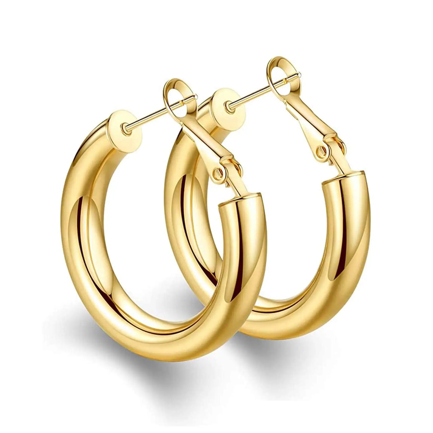 Chunky Gold Hoop Earrings, 14K Gold Plated Earrings for Women Lightweight Hollow Tube