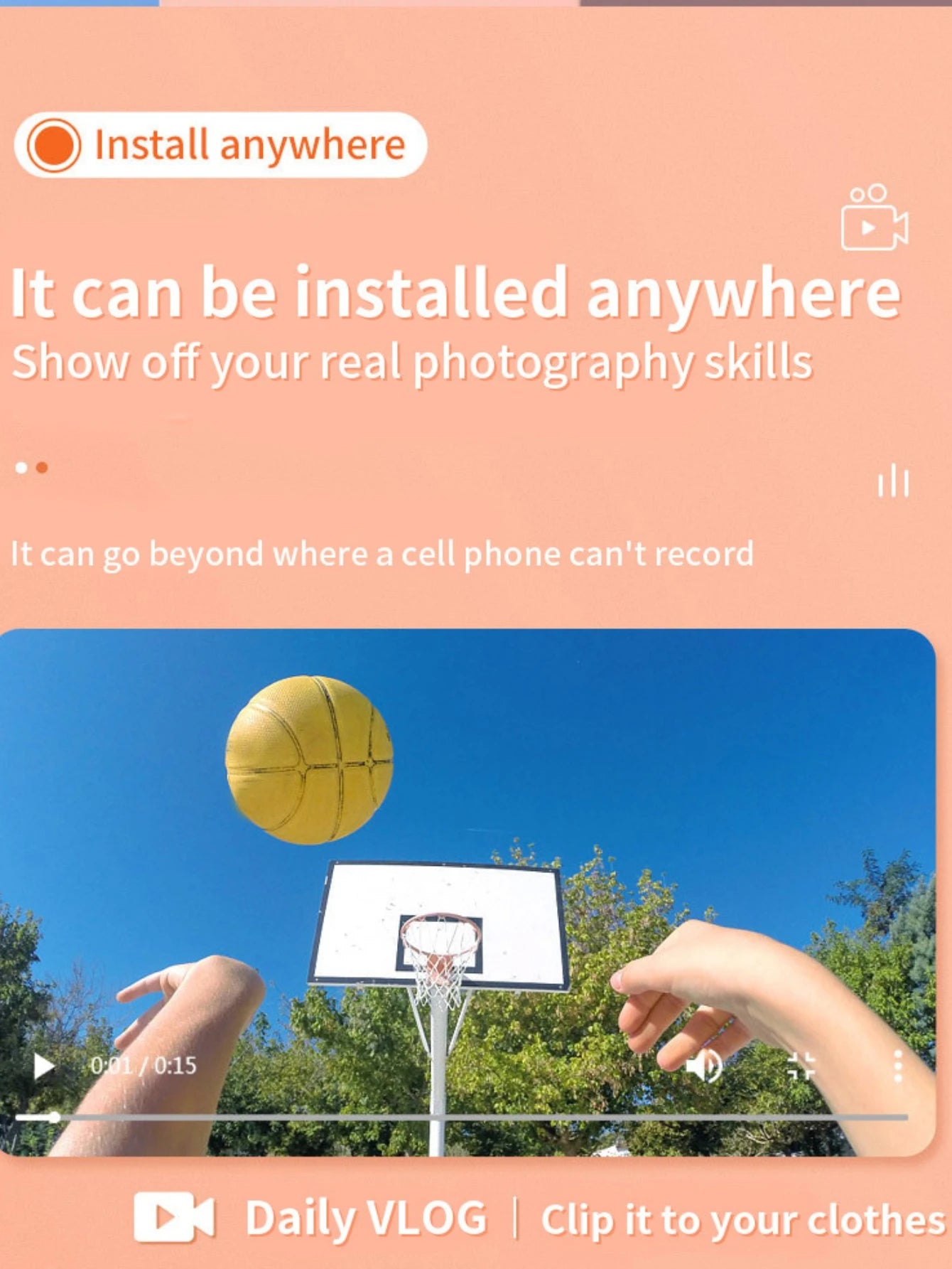 1080P Action Camera 1080P Portable Versatile Mount Anywhere for Travel Pets Ride Sport Vlog Mini Wireless Camera with Carry box