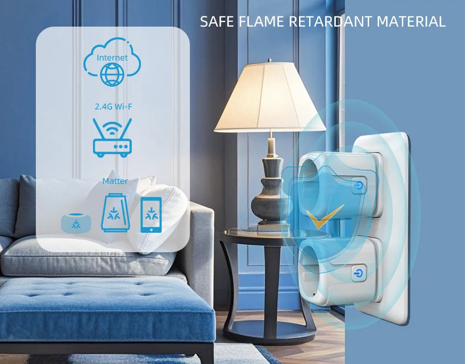 16A/20A EU Smart Plug Power Outlet Matter Smart WiFi Socket Mini Smart Plug for HomeKit SmartThings Works with Siri Alexa