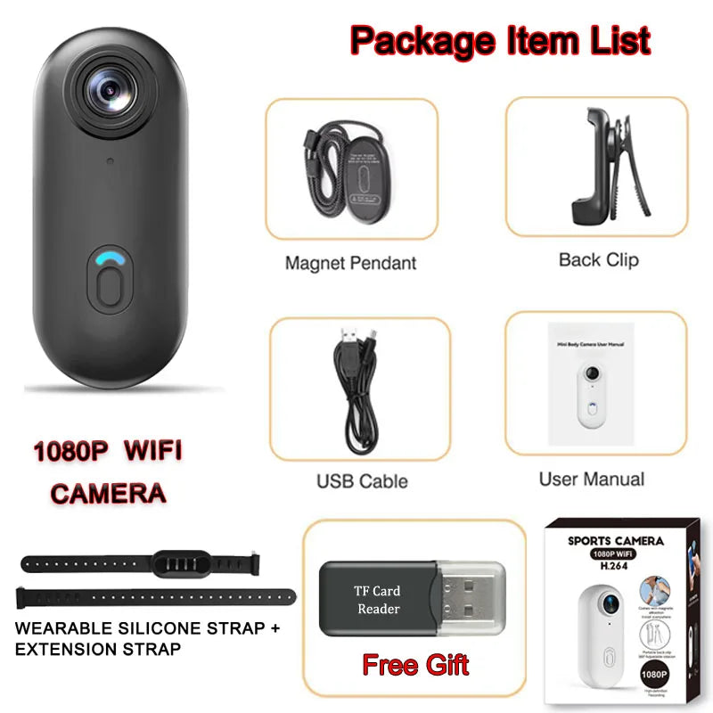 POV 4K Portable Action Cam Wearable Necklace Body Mounted Mini Camera Wireless WiFi Vlogging Support  Pocket Recorder Youtube