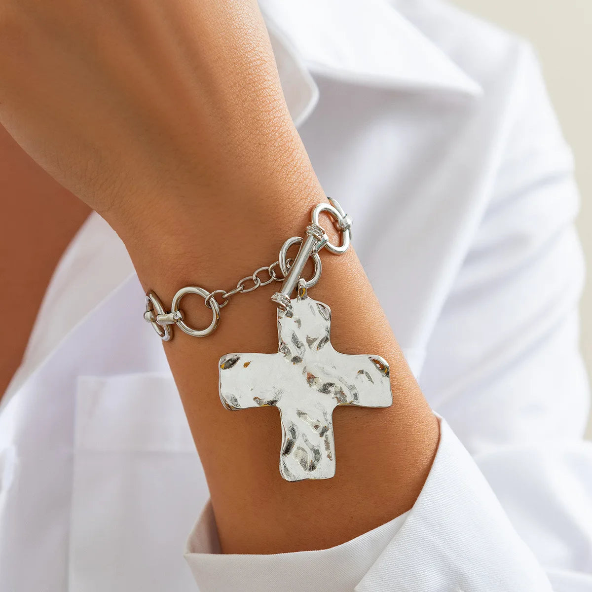 18k Gold Layered Chunky Cross Necklace for Women Cross Layering Pendant Statement Necklace