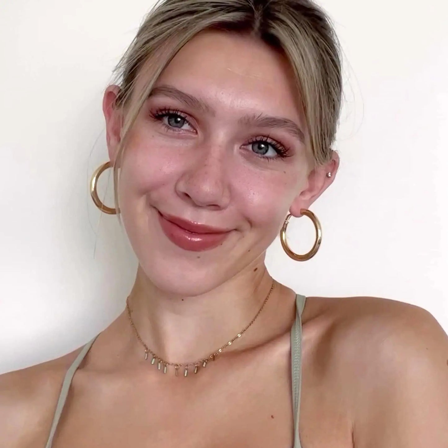 Chunky Gold Hoop Earrings, 14K Gold Plated Earrings for Women Lightweight Hollow Tube
