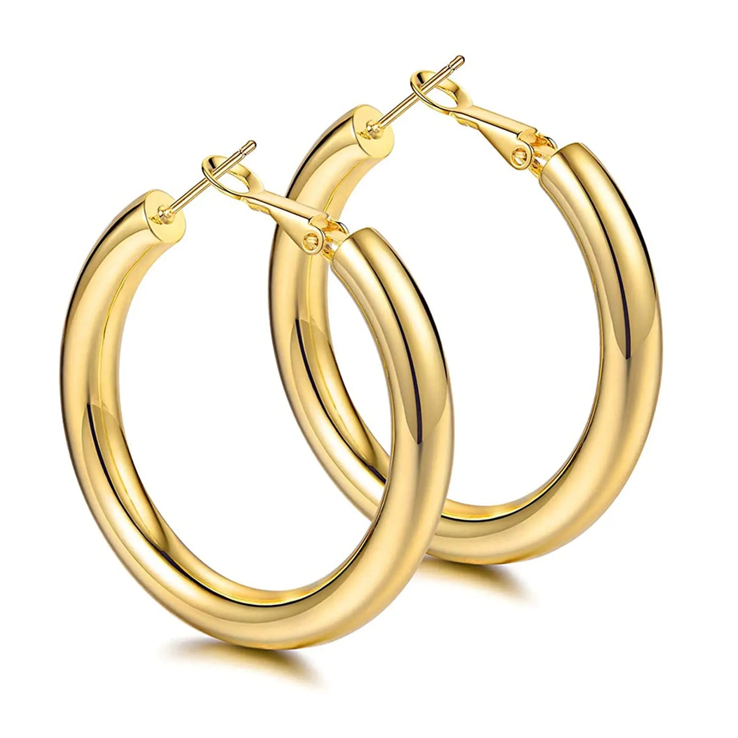 Chunky Gold Hoop Earrings, 14K Gold Plated Earrings for Women Lightweight Hollow Tube