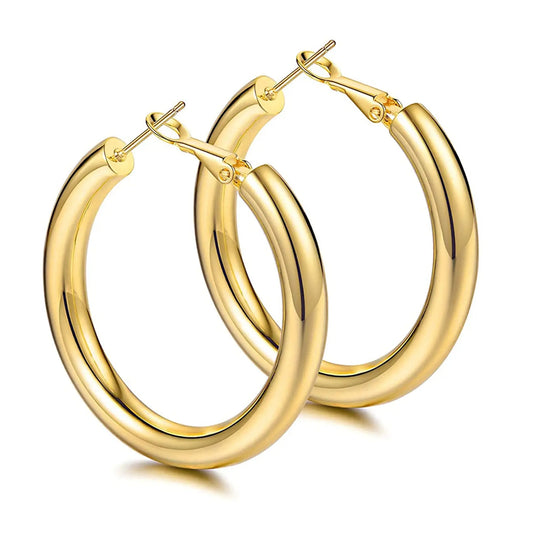 Chunky Gold Hoop Earrings, 14K Gold Plated Earrings for Women Lightweight Hollow Tube