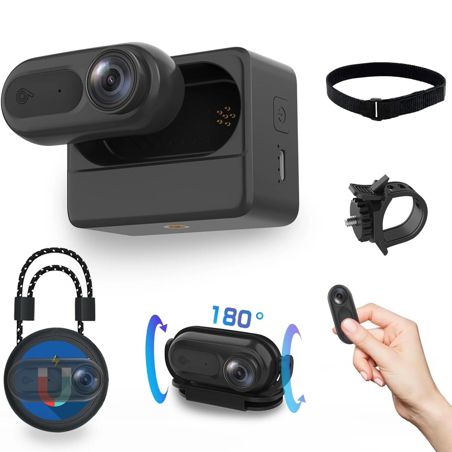 1080P Waterproof 2 meters Thumb Action Camera POV Cam Small Magnetic Body Camera Portable Vlogging Camera,Hands-Free