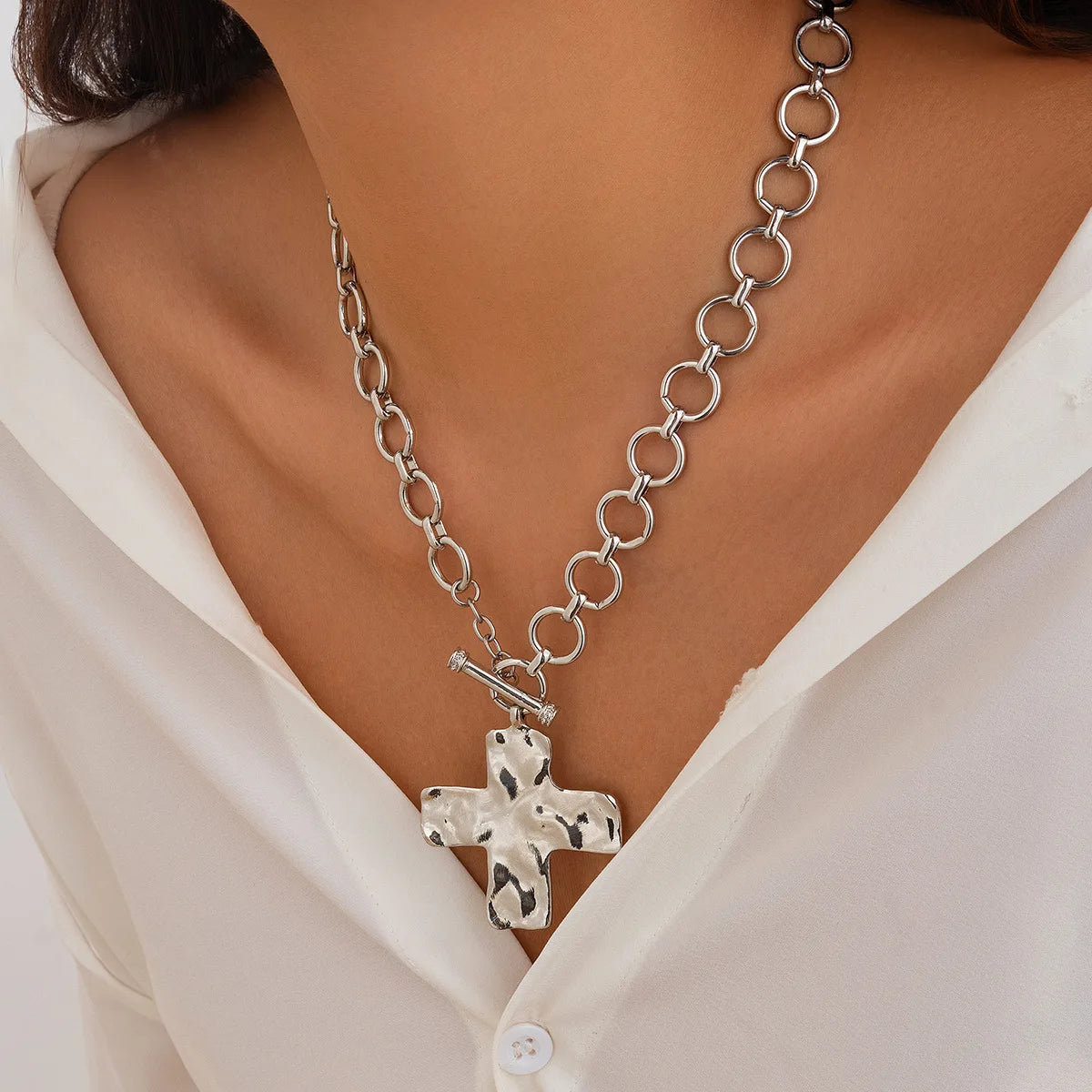 18k Gold Layered Chunky Cross Necklace for Women Cross Layering Pendant Statement Necklace