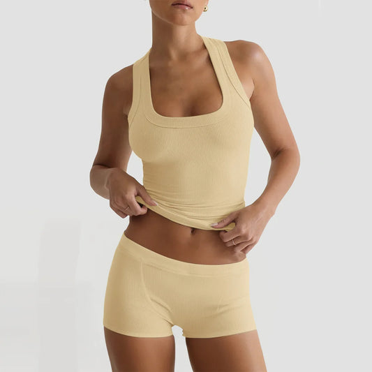 Summer Women Quick Dry Breathable Yoga Tank and Shorts Set Knit Two Piece Activewear for Indoor Workout Outdoor Running Multi Co