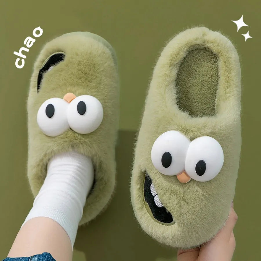 Wearing Cute Cartoon Big-eyed Dogs in Baotou in Autumn and Winter Indoor Non-slip Cotton Slippers Female Household