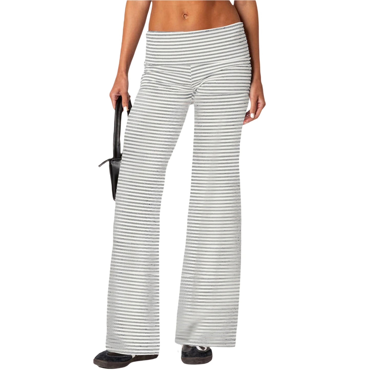 Women Skinny Pants Fold Over Bootcut Stretchy Flare Leggings Long Y2k Joggers Sweatpants Lounge Streetwear Folded Waist Trousers