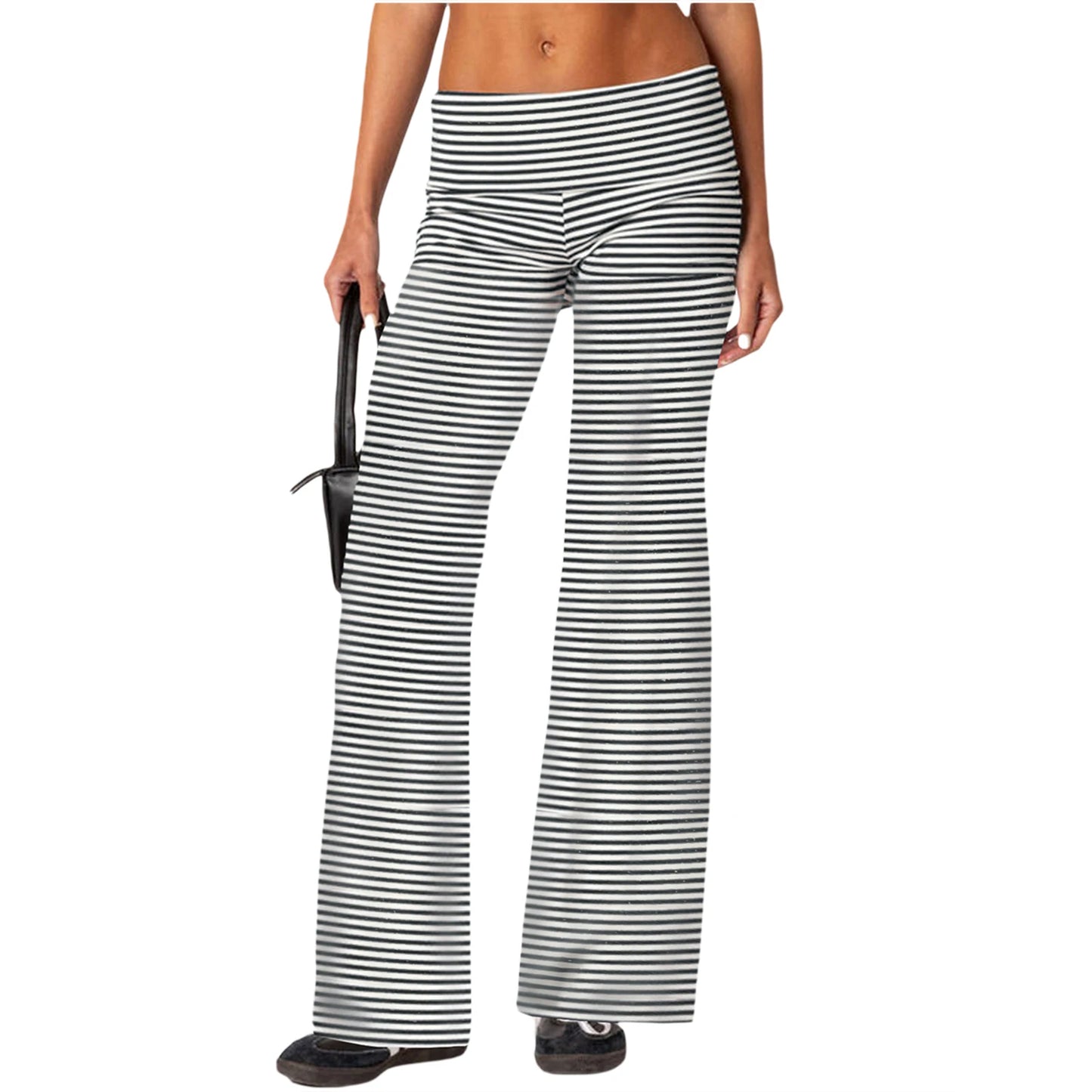 Women Skinny Pants Fold Over Bootcut Stretchy Flare Leggings Long Y2k Joggers Sweatpants Lounge Streetwear Folded Waist Trousers