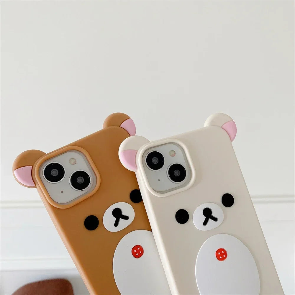 Pink Ears Big Mouth Bear Silicone Case for IPhone 12 13 14 15 16 Pro Max 11 15Pro 16Pro IPhone16 ProMax Cartoon Cute Phone Cover