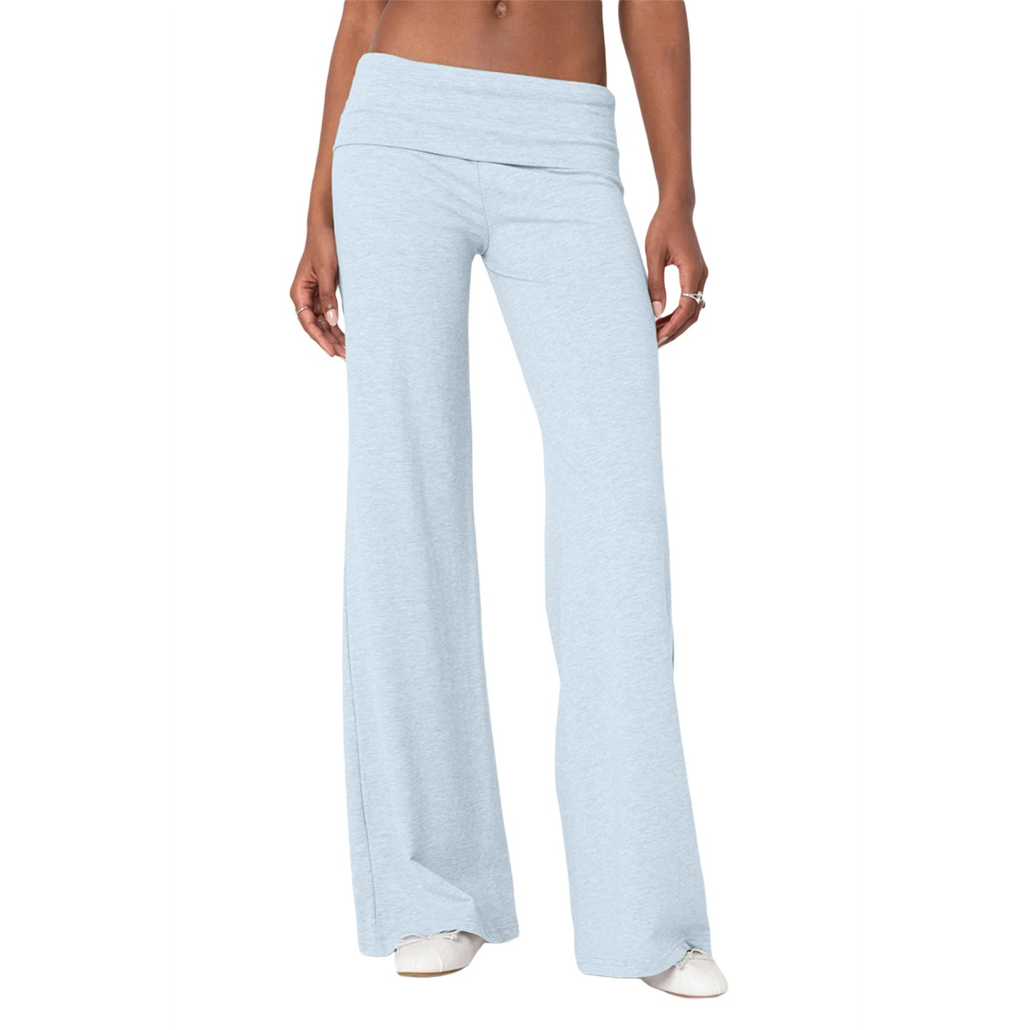 Women Skinny Pants Fold Over Bootcut Stretchy Flare Leggings Long Y2k Joggers Sweatpants Lounge Streetwear Folded Waist Trousers