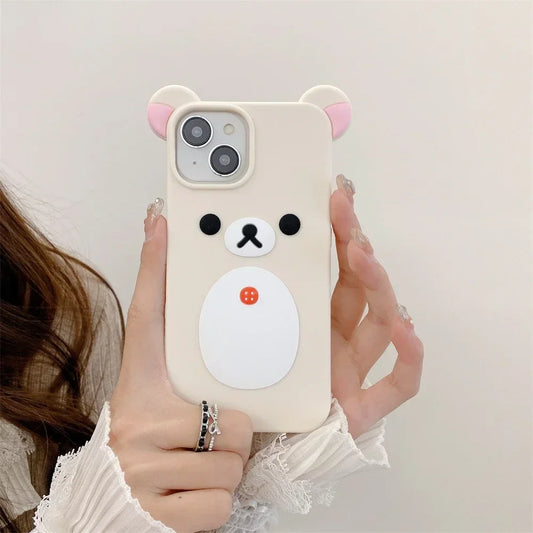 Pink Ears Big Mouth Bear Silicone Case for IPhone 12 13 14 15 16 Pro Max 11 15Pro 16Pro IPhone16 ProMax Cartoon Cute Phone Cover
