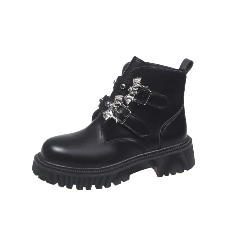 Autumn and Winter New Single Boots Fashion Round Toe Rivet Platform Non-slip Wear-resistant Block Heel Short Boots